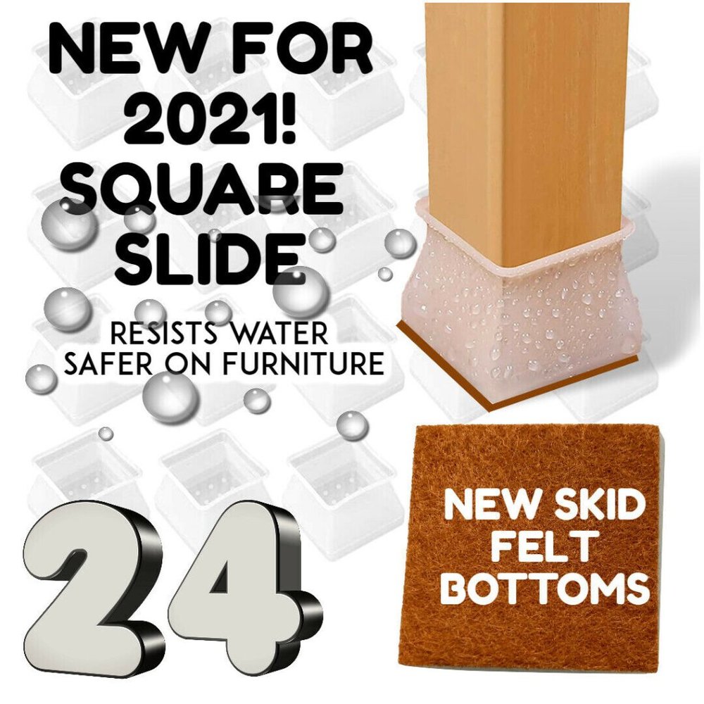 24 PCS VALUE PK SILICONE CHAIR LEG CAPS Feet Cover Pads SKID Floor Protectors